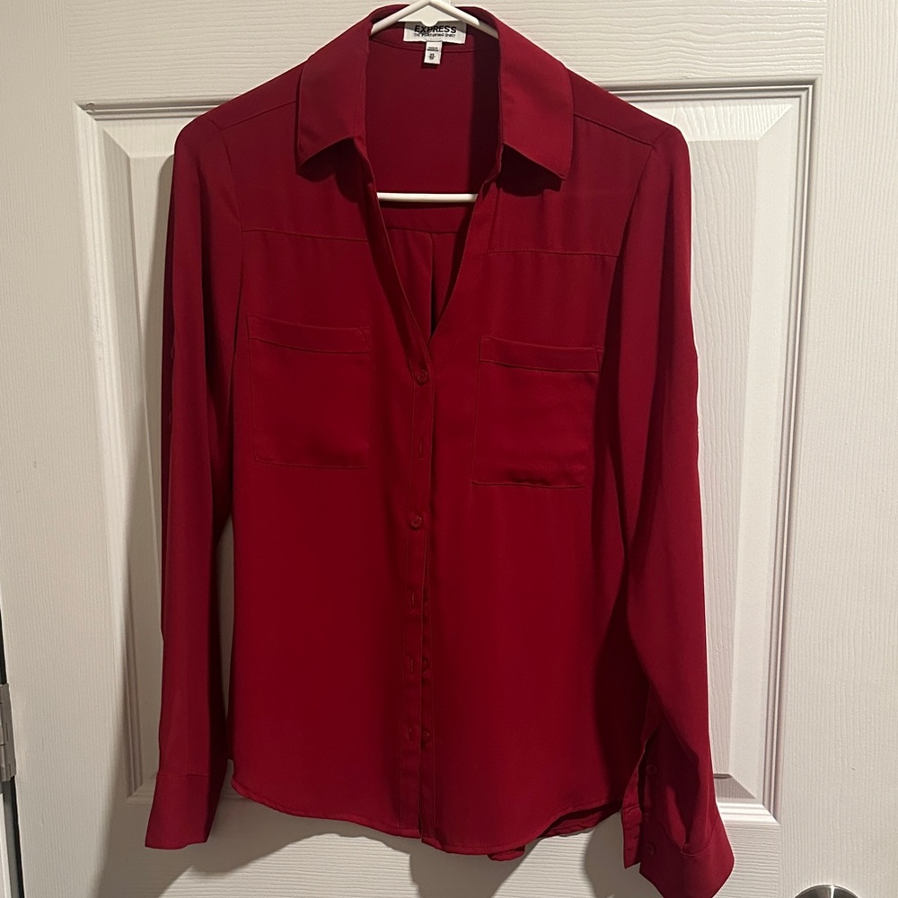 Express Deep Red Button Down Shirt - image 3
